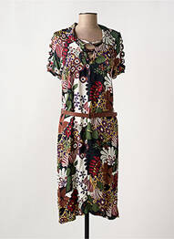 Robe mi-longue imprimé fantaisie manches courtes marron TERRE DE FÉES femme