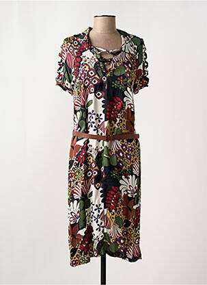 Robe mi-longue imprimé fantaisie manches courtes marron TERRE DE FÉES femme