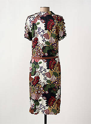 Robe mi-longue imprimé fantaisie manches courtes marron TERRE DE FÉES femme