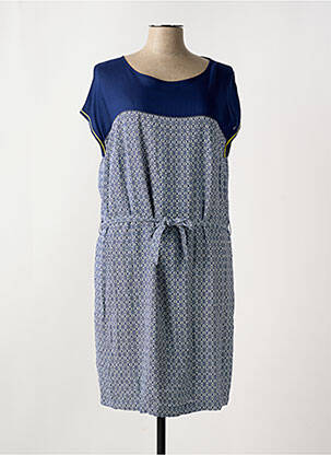 Robe mi-longue imprimé fleurs manches courtes bleu TERRE DE FÉES femme