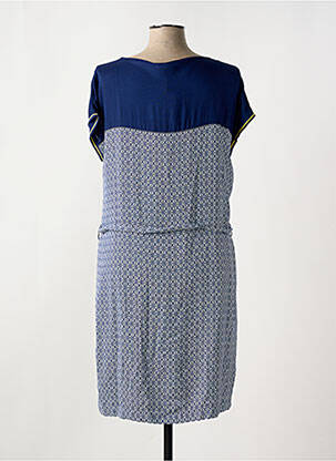 Robe mi-longue imprimé fleurs manches courtes bleu TERRE DE FÉES femme