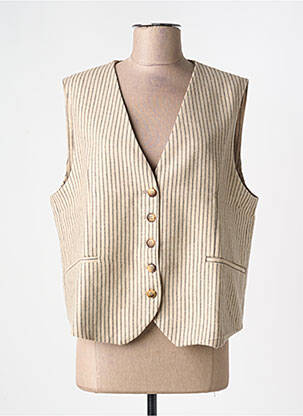 Gilet sans manche imprimé rayures beige HOD femme