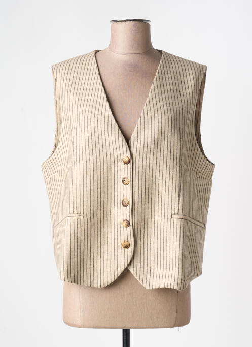 Gilet sans manche imprimé rayures beige HOD femme