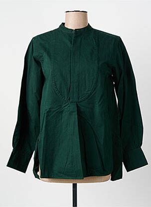 Blouse tissage popeline manches longues vert LAURENCE BRAS femme