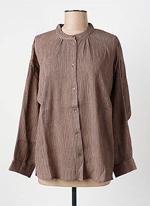 Chemisier tissage crêpe manches longues marron HOD femme