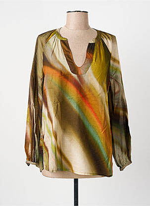 Blouse légère et transparente manches longues vert DIEGA femme