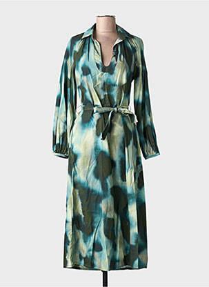 Robe mi-longue imprimé fantaisie manches longues vert DIEGA femme