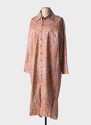 Robe mi-longue imprimé fantaisie manches longues orange HOD femme