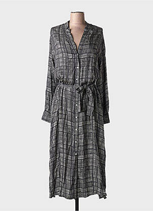 Robe mi-longue imprimé fantaisie manches longues noir DIEGA femme