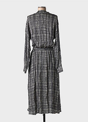 Robe mi-longue imprimé fantaisie manches longues noir DIEGA femme