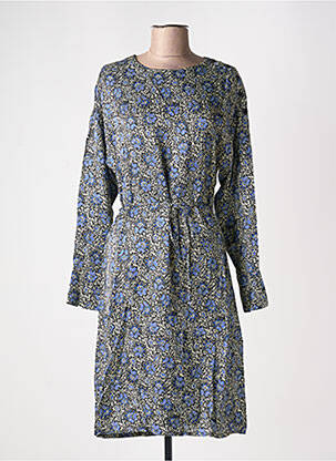 Robe mi-longue imprimé fantaisie manches longues bleu CHLOÉ STORA femme