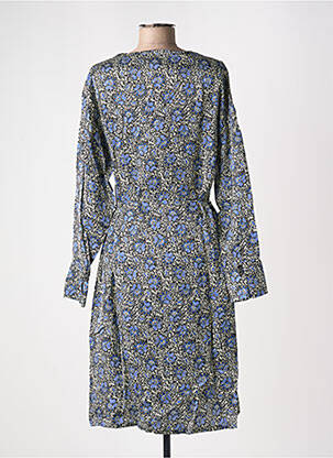 Robe mi-longue imprimé fantaisie manches longues bleu CHLOÉ STORA femme