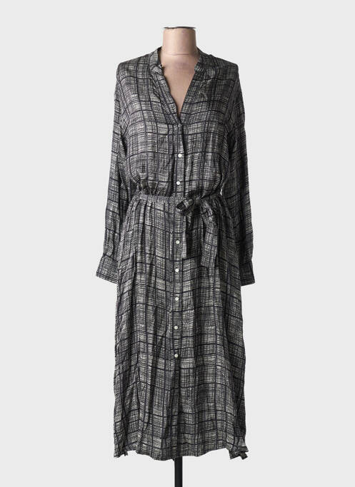 Robe mi-longue imprimé fantaisie manches longues noir DIEGA femme
