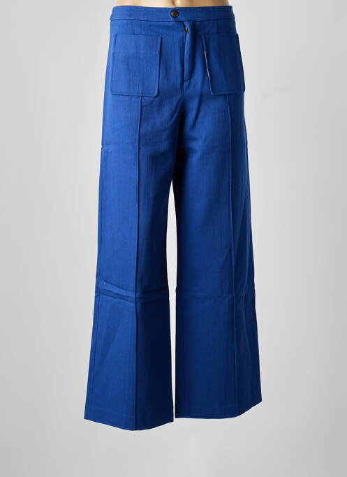 Pantalon flare taille à pinces taille haute bleu SOEUR femme
