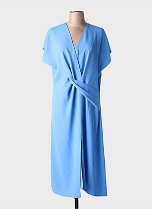 Robe mi-longue tissage crêpe manches courtes bleu HUGO BOSS femme