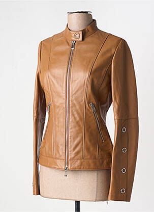 Veste en cuir coupe cintrée marron HUGO BOSS femme