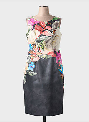 Robe mi-longue imprimé fleurs sans manche noir SONIA PENA femme