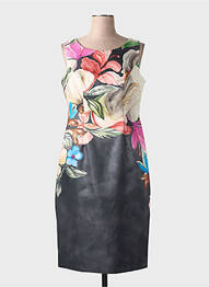 Robe mi-longue imprimé fleurs sans manche noir SONIA PENA femme