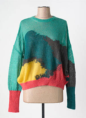 Pull coupe droite manches longues vert HIGH femme