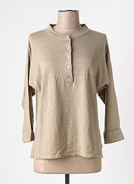 Pull col rond manches 3/4 marron MONTAGUT femme