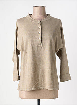 Pull coupe droite manches 3/4 marron MONTAGUT femme