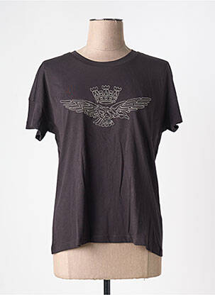 T-shirt coupe cintrée manches courtes marron AERONAUTICA femme