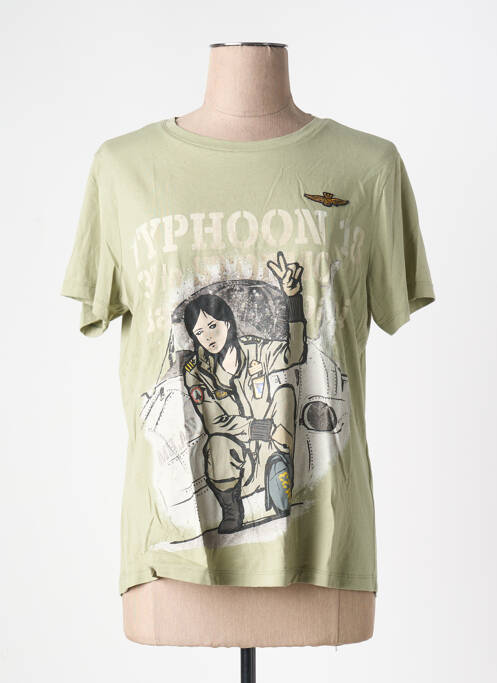 T-shirt sérigraphie floquée manches courtes vert AERONAUTICA femme
