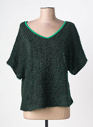 Pull col v manches courtes vert MULTIPLES femme
