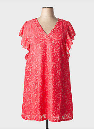 Robe mi-longue imprimé fantaisie manches courtes rouge MULTIPLES femme