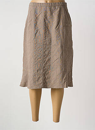 Jupe mi-longue taille haute marron GUY DUBOUIS femme