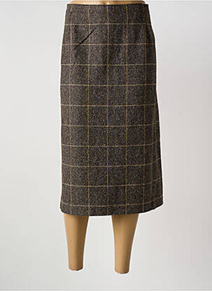 Jupe mi-longue taille à pinces marron GUY DUBOUIS femme