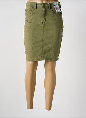 Jupe mi-longue stretch vert QUATRE VINGT JOURS femme