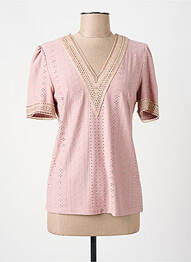 T-shirt col v manches courtes rose NARA femme