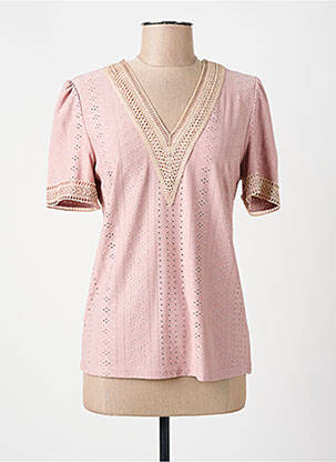 T-shirt col v manches courtes rose NARA femme