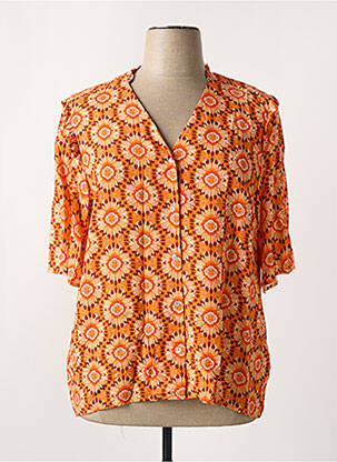 Chemisier imprimé fleurs manches 3/4 orange C'EST BEAU LA VIE femme