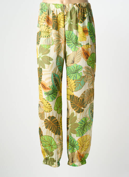 Pantalon droit tissage crêpe taille normale vert QUATRE VINGT JOURS femme