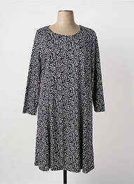 Robe mi-longue imprimé fantaisie manches longues bleu GUY DUBOUIS femme
