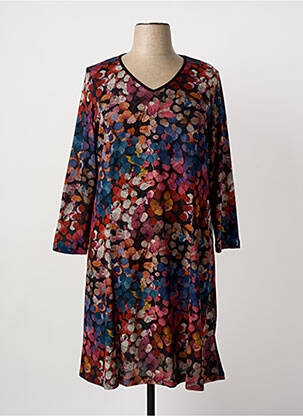 Robe mi-longue imprimé fantaisie manches longues noir GUY DUBOUIS femme