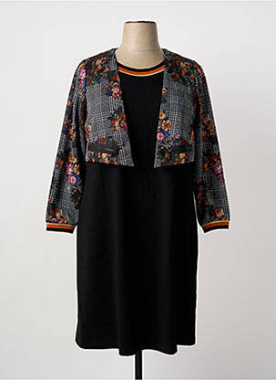 Robe mi-longue imprimé fantaisie manches longues noir GUY DUBOUIS femme