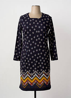 Robe mi-longue imprimé fantaisie manches longues bleu GUY DUBOUIS femme