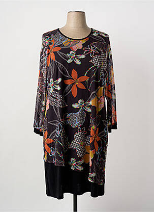 Robe mi-longue imprimé fantaisie manches longues marron GUY DUBOUIS femme