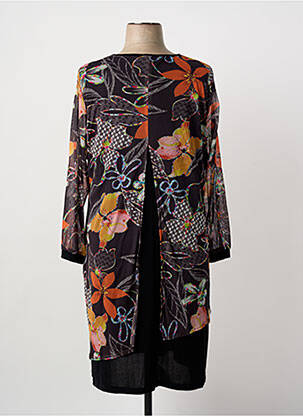 Robe mi-longue imprimé fantaisie manches longues marron GUY DUBOUIS femme