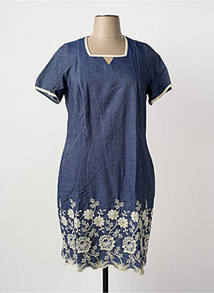 Robe mi-longue fermeture zippée au dos manches courtes bleu GUY DUBOUIS femme