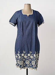 Robe mi-longue fermeture zippée au dos manches courtes bleu GUY DUBOUIS femme