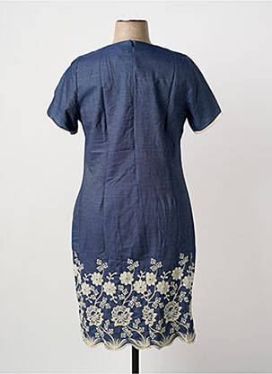 Robe mi-longue fermeture zippée au dos manches courtes bleu GUY DUBOUIS femme