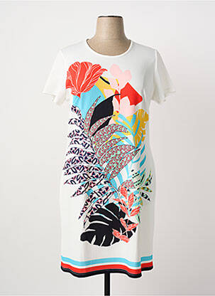 Robe mi-longue manches courtes manches courtes blanc GUY DUBOUIS femme