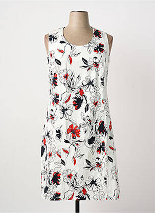 Robe mi-longue imprimé fleurs sans manche blanc GUY DUBOUIS femme