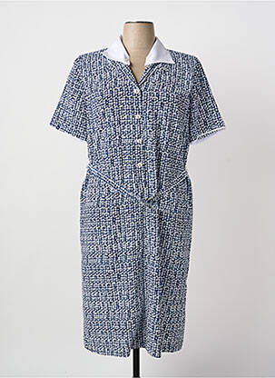 Robe mi-longue imprimé fantaisie manches courtes bleu GUY DUBOUIS femme