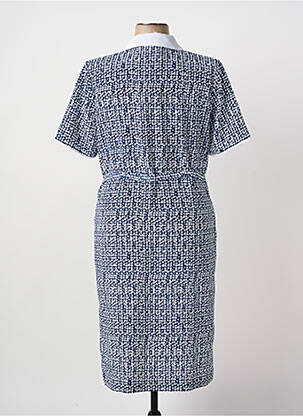Robe mi-longue imprimé fantaisie manches courtes bleu GUY DUBOUIS femme