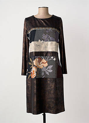 Robe mi-longue imprimé fantaisie manches longues marron MERI & ESCA femme